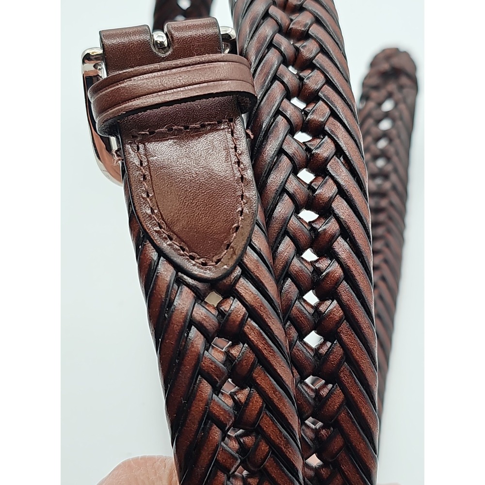 Braided Genuine Leather Belt Brown Silver Buckle Adjustable up 48" Men's Western